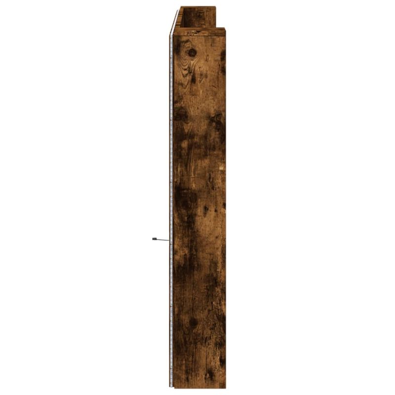 Casa si Gradina - Mobilier - Paturi si accesorii - Accesorii paturi - Tablie de pat cu dulap si LED, stejar fumuriu, 220x16,5x103,5cm - Infinity.ro