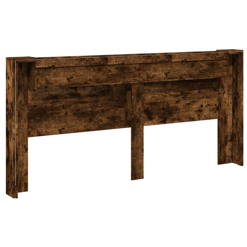 Casa si Gradina - Mobilier - Paturi si accesorii - Accesorii paturi - Tablie de pat cu dulap si LED, stejar fumuriu, 220x16,5x103,5cm - Infinity.ro