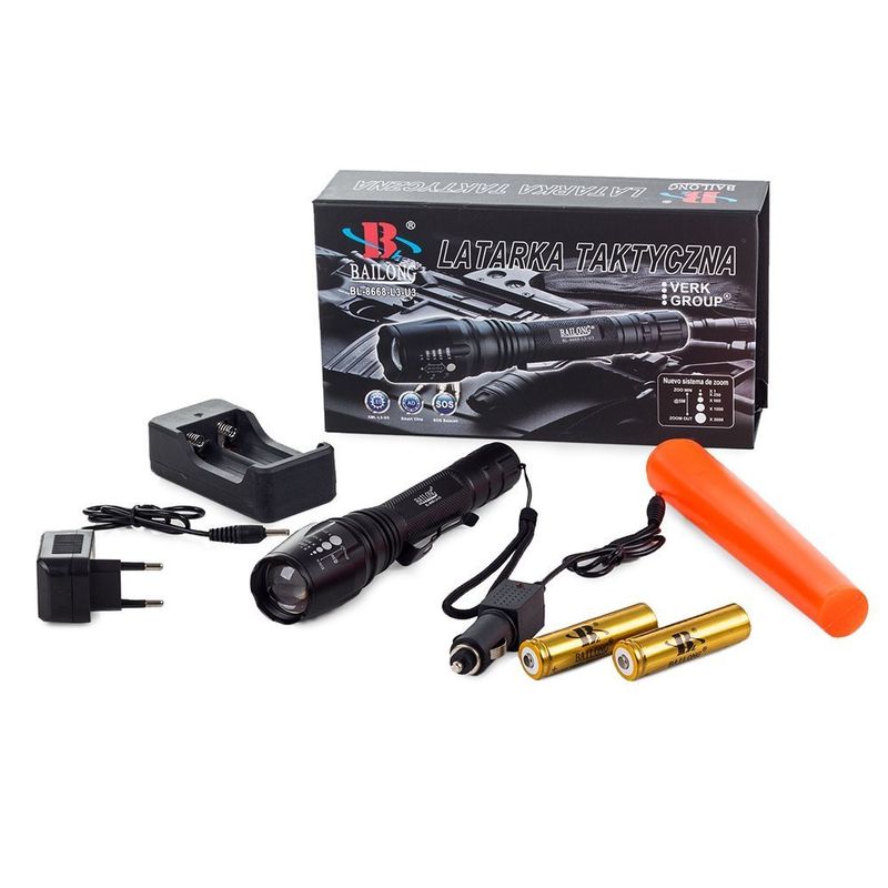 Casa si Gradina - Corpuri si surse de iluminat - Iluminat exterior - Lampi solare - Lanterna Tactica LED Bailong, Zoomabila cu Diode CREE XM-L3-U3, Aluminiu Aeronautic, Negru - Infinity.ro