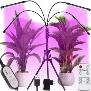 Lampa LED pentru cresterea plantelor cu stativ reglabil si telecomanda, 4 panouri, 34W