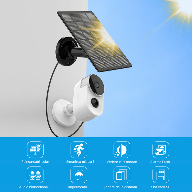 Casa si Gradina - Electrice - Smart Home - Camere de supraveghere - Camera de supraveghere cu panou solar MaGeCa®, Wi-Fi 2.4 Ghz, Baterie reincarcabila 10000 mAh, Vedere zi si noapte - Infinity.ro