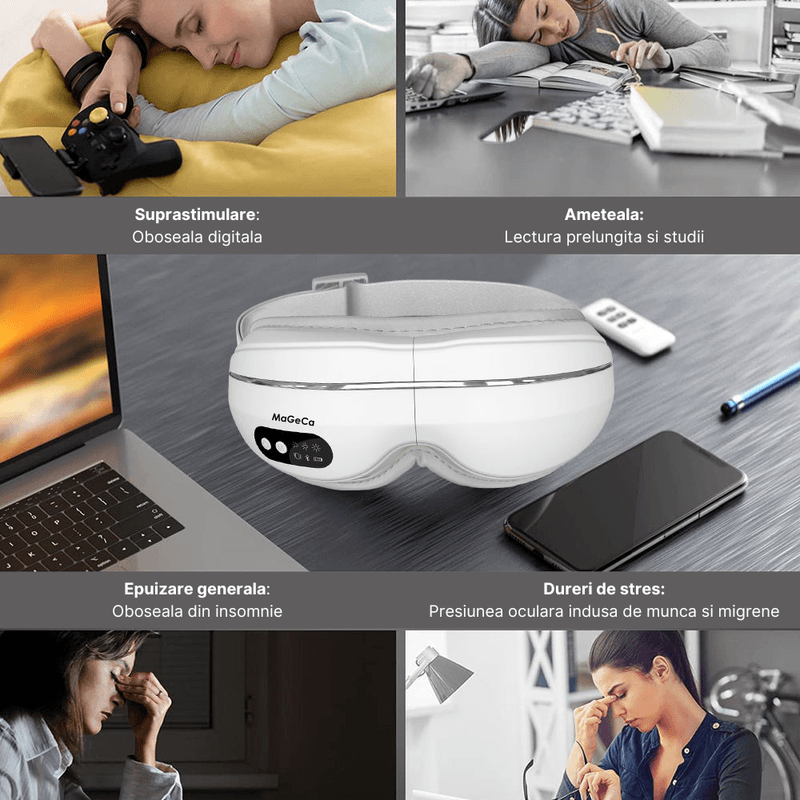 Ingrijire personala si Cosmetice - Sanatate si wellness - Articole wellness - Aparate si dispozitive de masaj - Aparat de masaj pentru ochi MaGeCa®, Bluetooth, Muzica de relaxare, Vibratii, Presiunea aerului, Reincarcabil, Pliabil - Infinity.ro