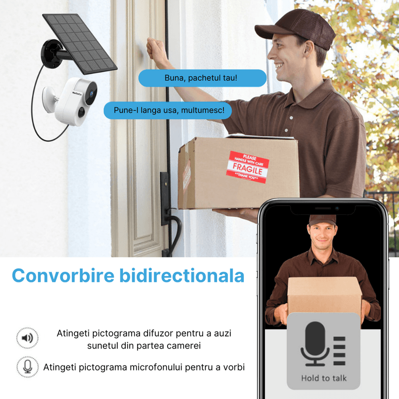 Casa si Gradina - Electrice - Smart Home - Camere de supraveghere - Camera de supraveghere cu panou solar MaGeCa®, Wi-Fi 2.4 Ghz, Baterie reincarcabila 10000 mAh, Vedere zi si noapte - Infinity.ro
