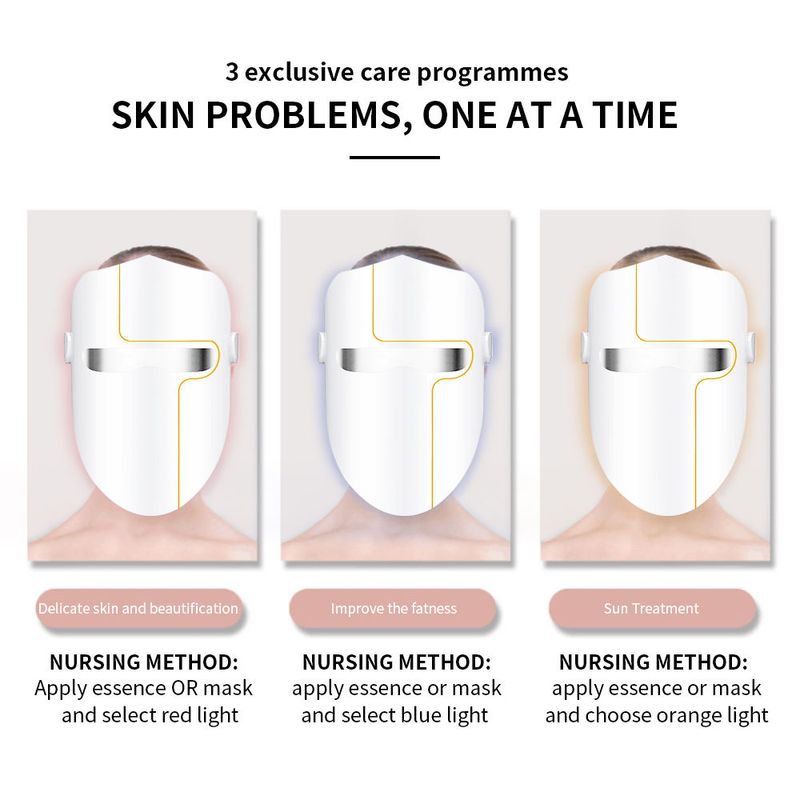 Ingrijire personala si Cosmetice - Aparate & accesorii ingrijire personala - Aparate cosmetice - Aparate intretinere si ingrijire corporala - Masca faciala cu lumina LED, MaGeCa®, 3 culori, Intretinerea tenului, Eliminarea ridurilor, Intinerirea pielii, Alb - Infinity.ro