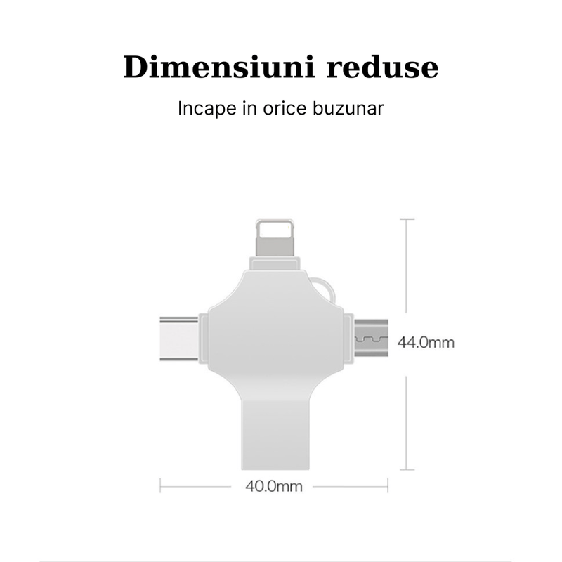 PC, gaming si accesorii - Periferice PC - Memorii USB - Stick de memorie metalic MaGeCa® 64 GB, Multi port 4 in 1, USB 3.0/ USB Type-C/ Lightning/ Micro-USB - Infinity.ro