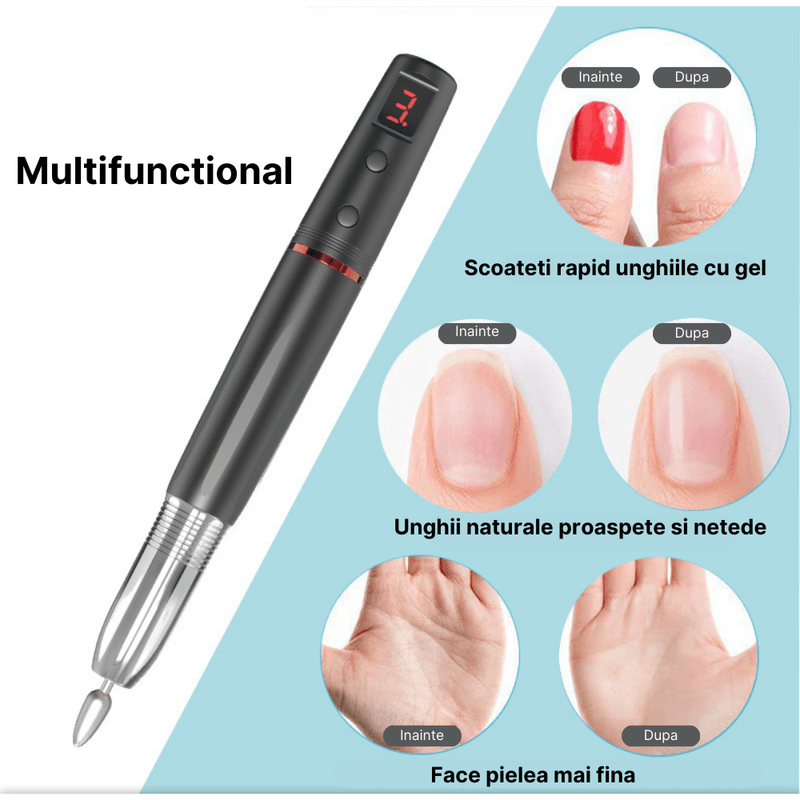 Ingrijire personala si Cosmetice - Aparate & accesorii ingrijire personala - Aparate cosmetice - Aparate pentru manichiura-pedichiura - Freza unghii profesionala MaGeCa®, Design ergonomic, 11 capete pentru pila, 6 benzi de slefuire, Neagra - Infinity.ro