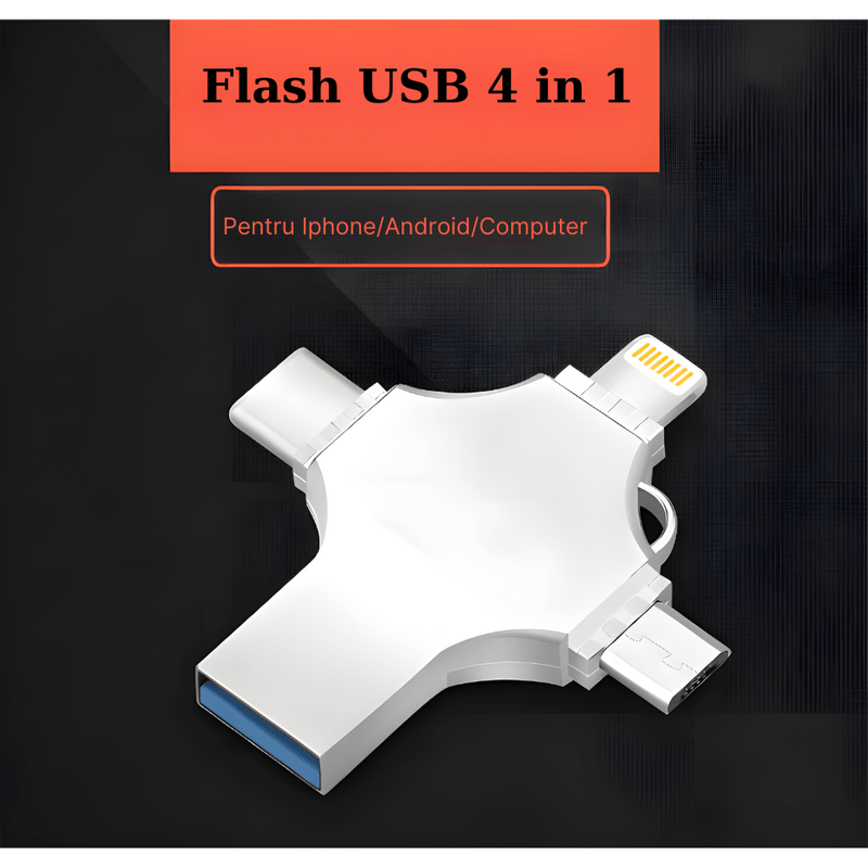 PC, gaming si accesorii - Periferice PC - Memorii USB - Stick de memorie metalic MaGeCa® 64 GB, Multi port 4 in 1, USB 3.0/ USB Type-C/ Lightning/ Micro-USB - Infinity.ro