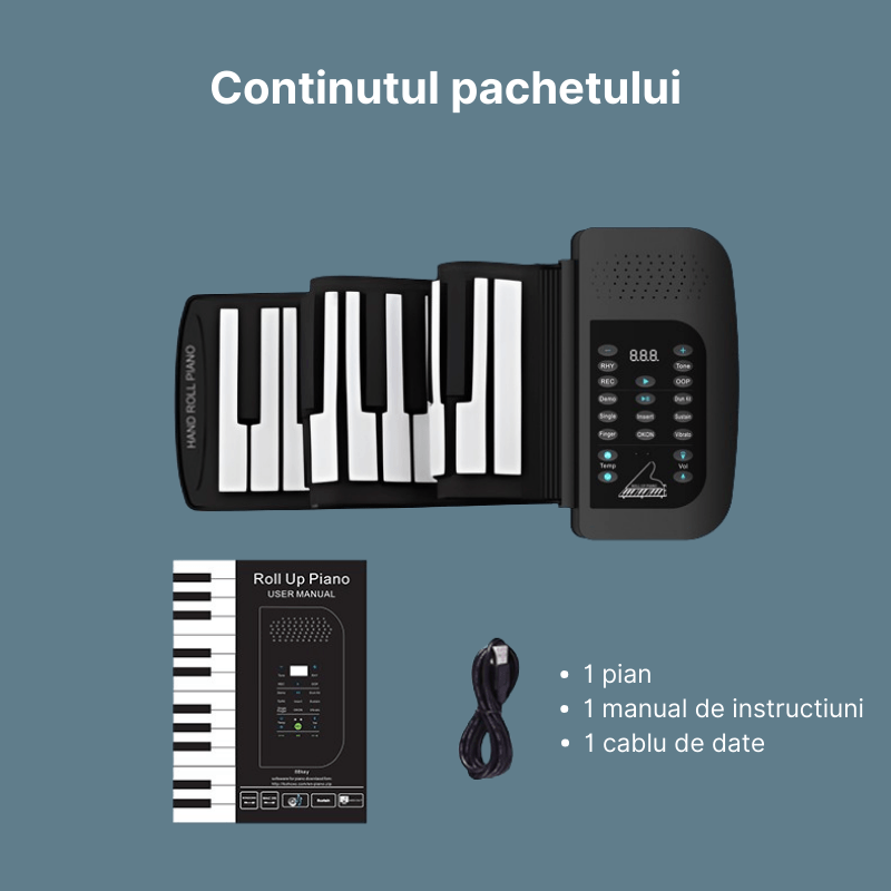 Jucarii, Copii si Bebe - Jucarii si jocuri - Jucarii de rol - Instrumente muzicale de jucarie - Pian pliabil multifunctional MaGeCa® cu 61 de taste, Design portabil, Functie de inregistrare, Difuzor incorporat, Negru - Infinity.ro