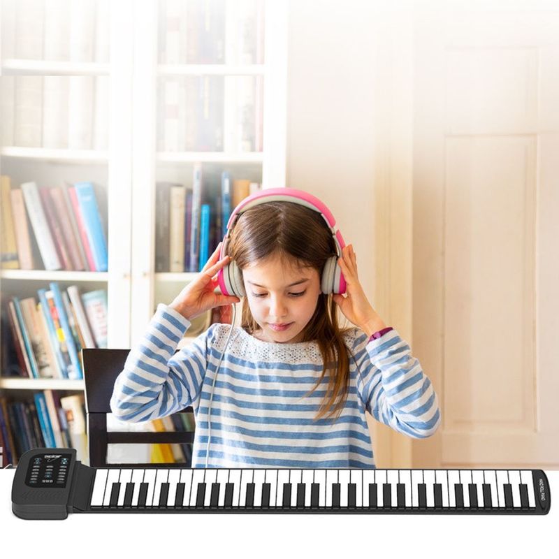 Jucarii, Copii si Bebe - Jucarii si jocuri - Jucarii de rol - Instrumente muzicale de jucarie - Pian pliabil multifunctional MaGeCa® cu 61 de taste, Design portabil, Functie de inregistrare, Difuzor incorporat, Negru - Infinity.ro