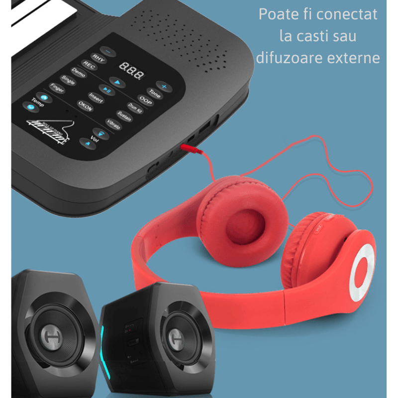 Jucarii, Copii si Bebe - Jucarii si jocuri - Jucarii de rol - Instrumente muzicale de jucarie - Pian pliabil multifunctional MaGeCa® cu 61 de taste, Design portabil, Functie de inregistrare, Difuzor incorporat, Negru - Infinity.ro