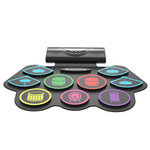 Jucarii, Copii si Bebe - Jucarii si jocuri - Jucarii de rol - Instrumente muzicale de jucarie - Set tobe electronice MaGeCa® cu pedale de picior, Design compact si portabil, 9 Pad-uri de tobe colorate, Silicon - Infinity.ro
