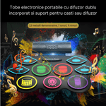 Jucarii, Copii si Bebe - Jucarii si jocuri - Jucarii de rol - Instrumente muzicale de jucarie - Set tobe electronice MaGeCa® cu pedale de picior, Design compact si portabil, 9 Pad-uri de tobe colorate, Silicon - Infinity.ro