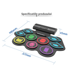 Jucarii, Copii si Bebe - Jucarii si jocuri - Jucarii de rol - Instrumente muzicale de jucarie - Set tobe electronice MaGeCa® cu pedale de picior, Design compact si portabil, 9 Pad-uri de tobe colorate, Silicon - Infinity.ro