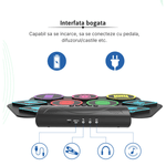 Jucarii, Copii si Bebe - Jucarii si jocuri - Jucarii de rol - Instrumente muzicale de jucarie - Set tobe electronice MaGeCa® cu pedale de picior, Design compact si portabil, 9 Pad-uri de tobe colorate, Silicon - Infinity.ro