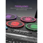 Jucarii, Copii si Bebe - Jucarii si jocuri - Jucarii de rol - Instrumente muzicale de jucarie - Set tobe electronice MaGeCa® cu pedale de picior, Design compact si portabil, 9 Pad-uri de tobe colorate, Silicon - Infinity.ro
