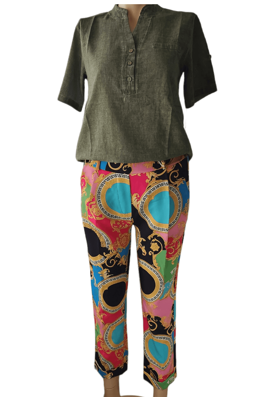 Pantaloni de dama multicolori, eleganti si confortabili, talie elastica, buzunare laterale