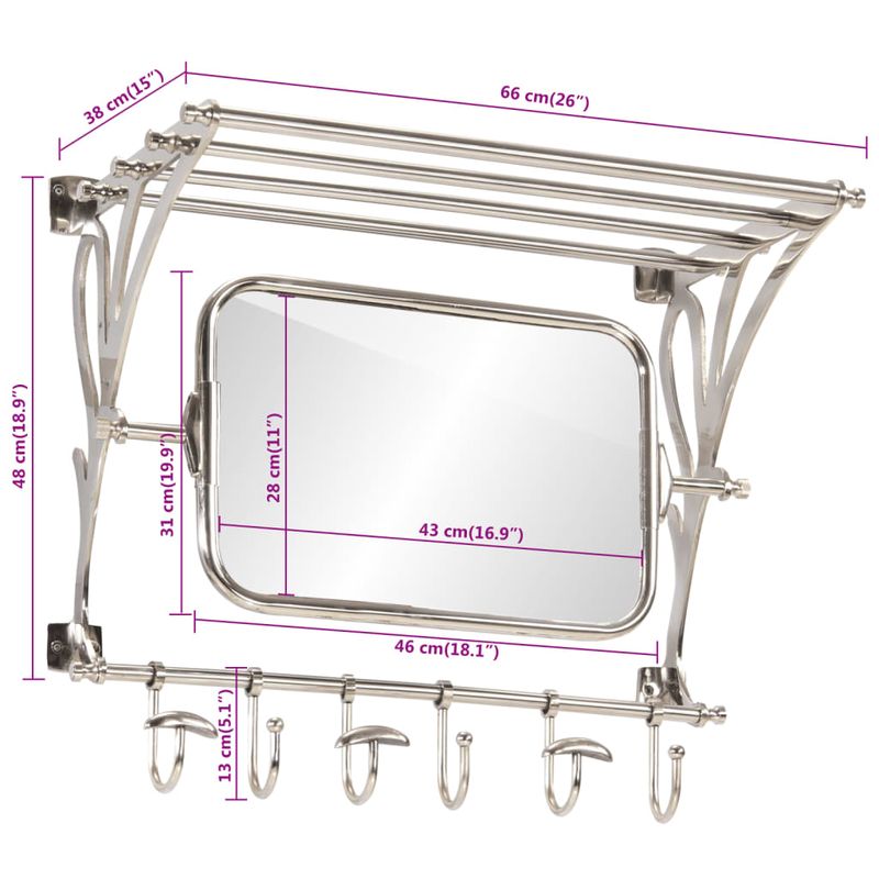 Casa si Gradina - Mobilier - Organizare si depozitare - Cuiere - Suport bagaj cu umerase/oglinda, montat pe perete, aluminiu - Infinity.ro