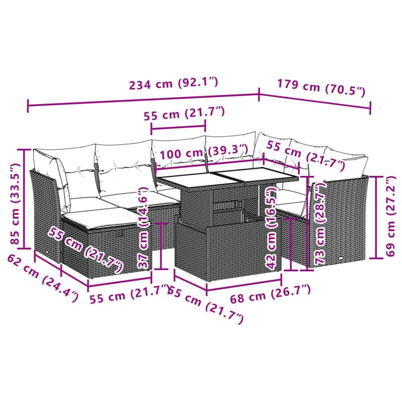 Casa si Gradina - Gradina si terasa - Mobilier exterior - Seturi mobila gradina - Set mobilier de gradina cu perne, 8 piese, negru, poliratan - Infinity.ro