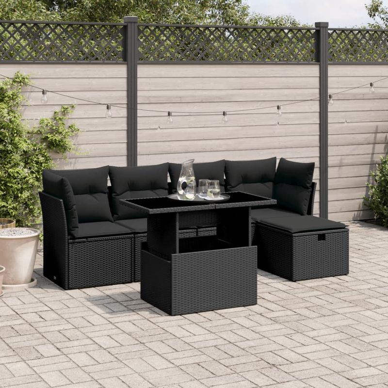 Casa si Gradina - Gradina si terasa - Mobilier exterior - Seturi mobila gradina - Set mobilier de gradina cu perne, 6 piese, negru, poliratan - Infinity.ro
