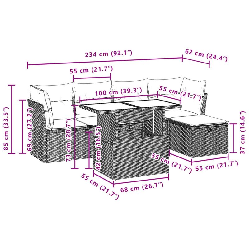 Casa si Gradina - Gradina si terasa - Mobilier exterior - Seturi mobila gradina - Set mobilier de gradina cu perne, 6 piese, negru, poliratan - Infinity.ro