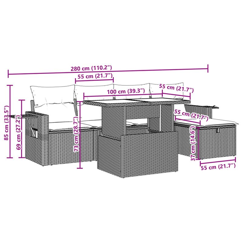 Casa si Gradina - Gradina si terasa - Mobilier exterior - Seturi mobila gradina - Set mobilier de gradina cu perne, 6 piese, negru, poliratan - Infinity.ro