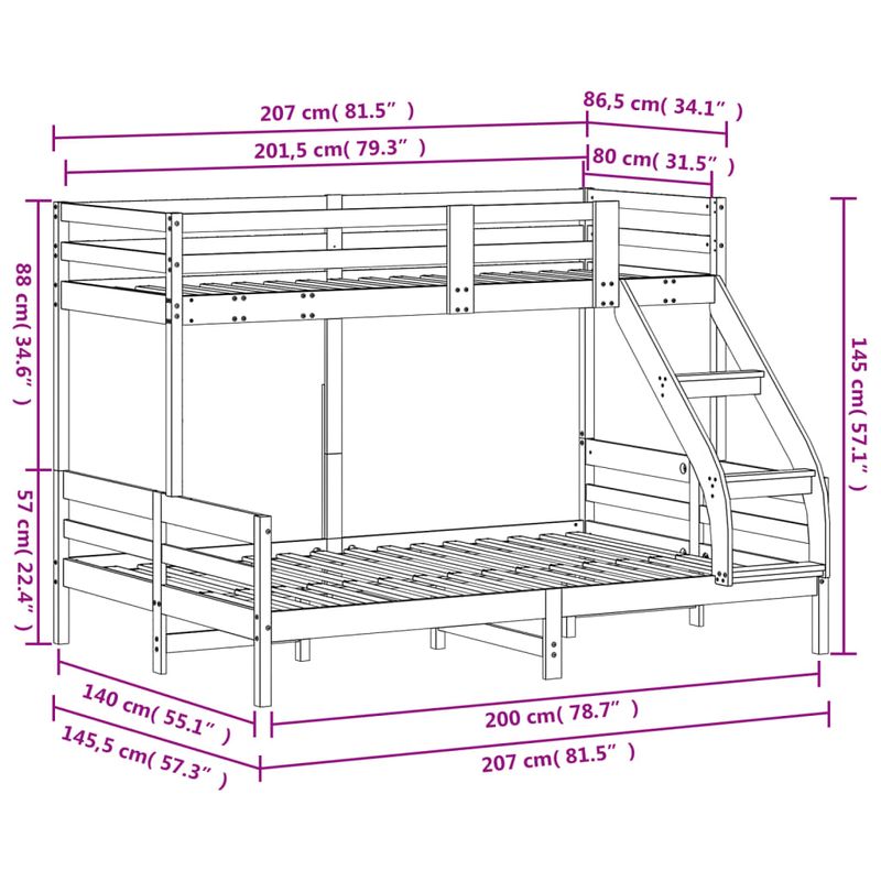 Casa si Gradina - Mobilier - Paturi si accesorii - Paturi - Pat supraetajat, 80x200/140x200 cm, lemn masiv de pin - Infinity.ro