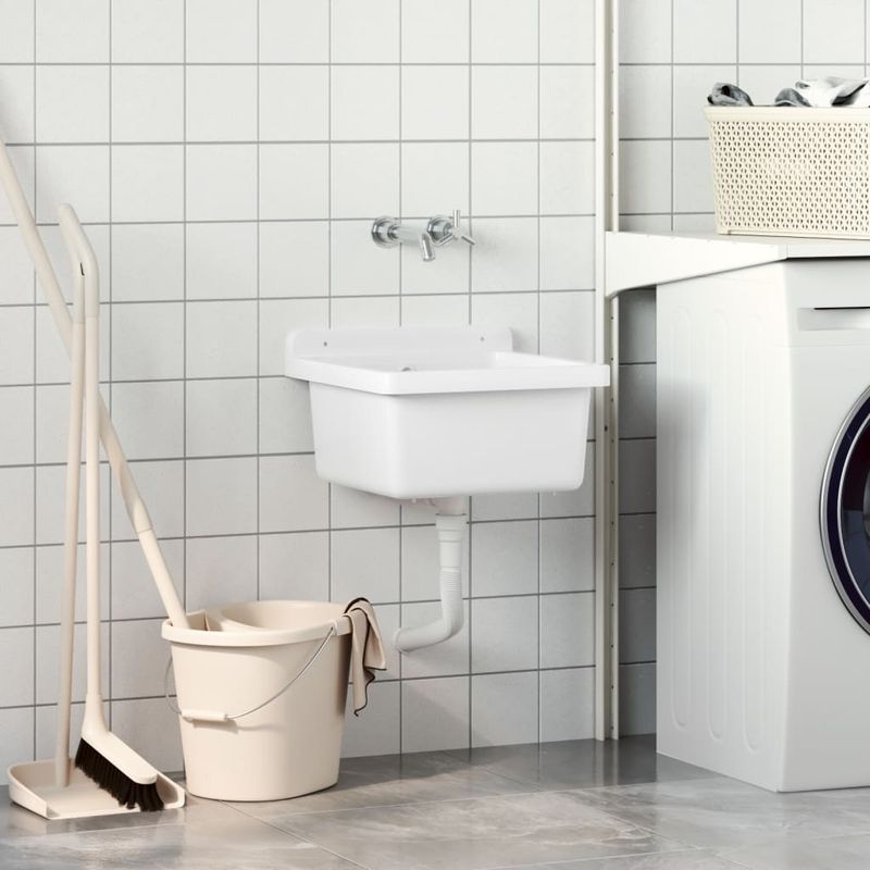 Casa si Gradina - Sanitare - Chiuveta bucatarie si accesorii - Chiuvete bucatarie - Chiuveta lavoar pentru montare pe perete alb 40x40x24 cm rasina - Infinity.ro