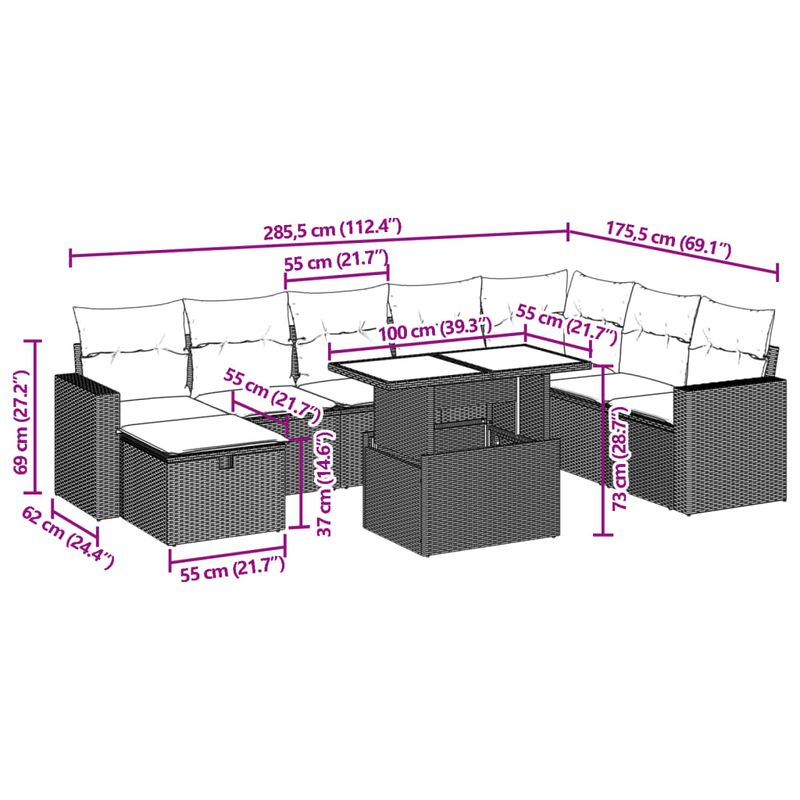 Casa si Gradina - Gradina si terasa - Mobilier exterior - Seturi mobila gradina - Set mobilier de gradina cu perne, 9 piese, negru, poliratan - Infinity.ro
