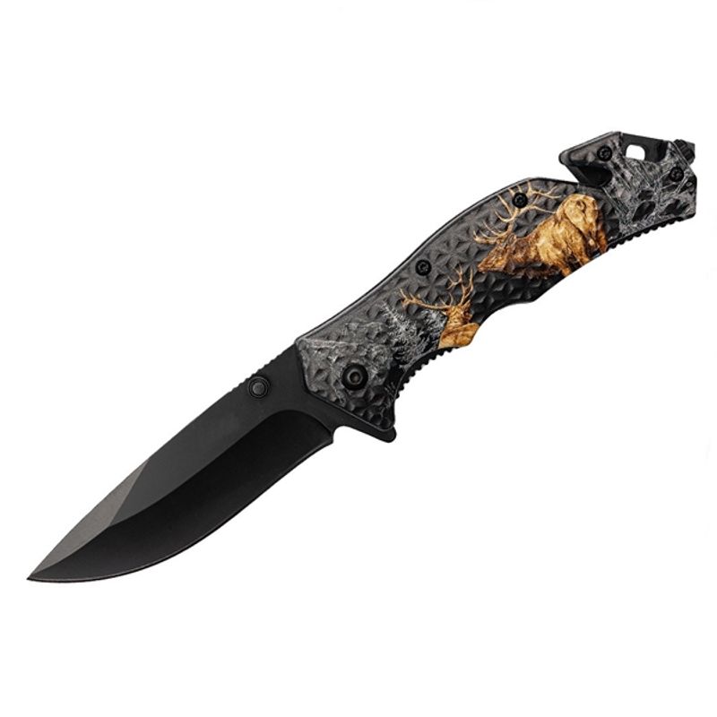 Casa si Gradina - Bucatarie si vesela - Vesela si tacamuri - Cutite si seturi de cutite - Briceag salvare, IdeallStore®, Hunting Deer, 21 cm, Otel inoxidabil - Infinity.ro