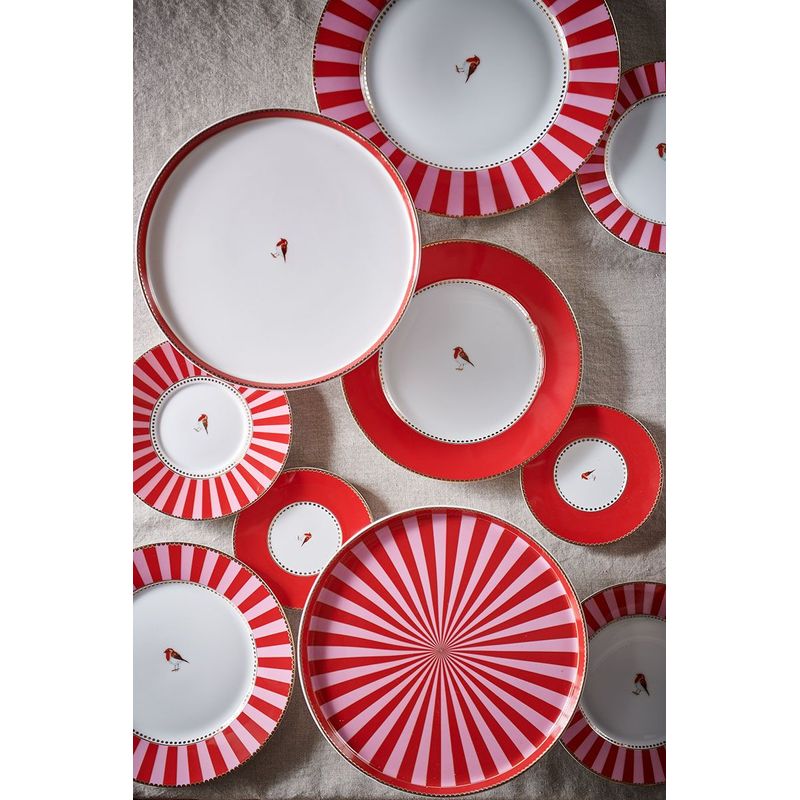Casa si Gradina - Bucatarie si vesela - Vesela si tacamuri - Farfurii si boluri - Farfurie din portelan Love Birds Stripes rosie 26.5cm - Infinity.ro