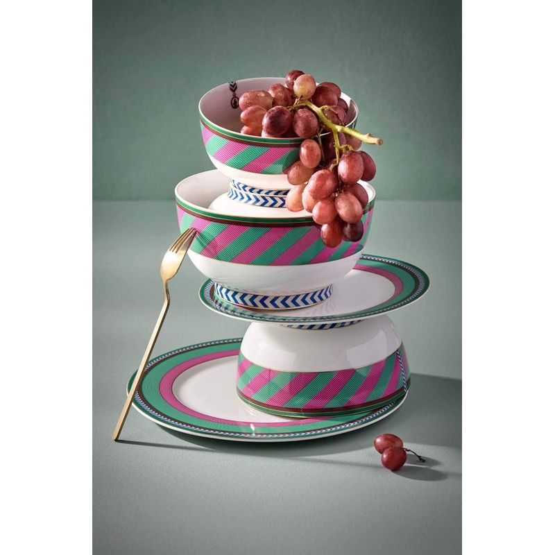 Casa si Gradina - Bucatarie si vesela - Vesela si tacamuri - Farfurii si boluri - Bol din portelan Chique Stripes Pink-Green 15.5cm - Infinity.ro
