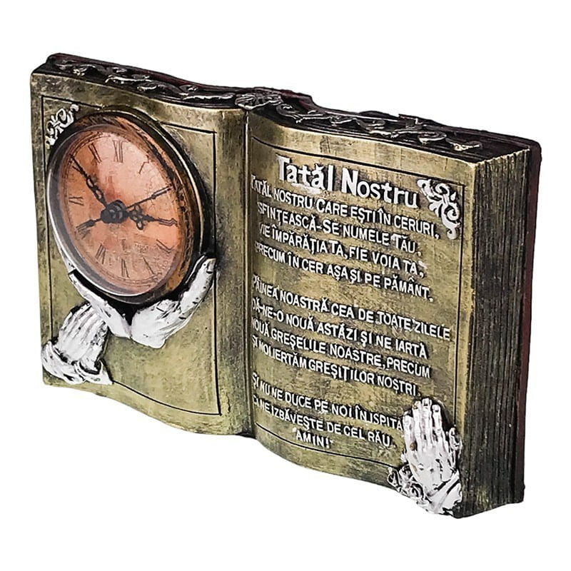 Casa si Gradina - Decoratiuni - Ceasuri - Ceas de masa, In forma de carte cu citat religios, Tatal Nostru, 24 cm, 1695H-1 - Infinity.ro