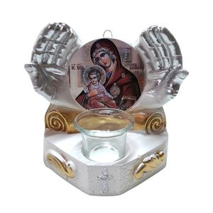 Candela cu doua maini, Fecioara Maria cu pruncul IIsus Hristos, 17 cm, GXL050