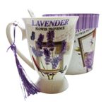 Casa si Gradina - Bucatarie si vesela - Cani si pahare - Cani si cesti - Cana din ceramica cu lingurita, Model cu lavanda, Mov, DO116G-A - Infinity.ro