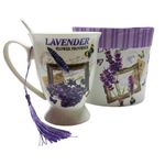 Casa si Gradina - Bucatarie si vesela - Cani si pahare - Cani si cesti - Cana din ceramica cu lingurita, Model cu lavanda, Mov, DO116G - Infinity.ro