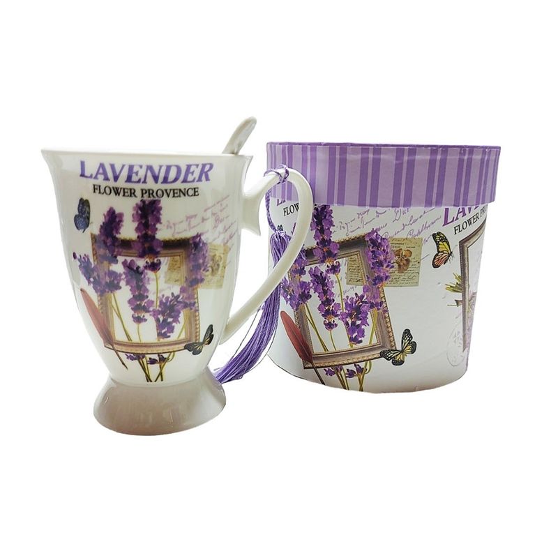 Casa si Gradina - Bucatarie si vesela - Cani si pahare - Cani si cesti - Cana din ceramica cu lingurita, Model cu lavanda, Mov, DO116G-A - Infinity.ro