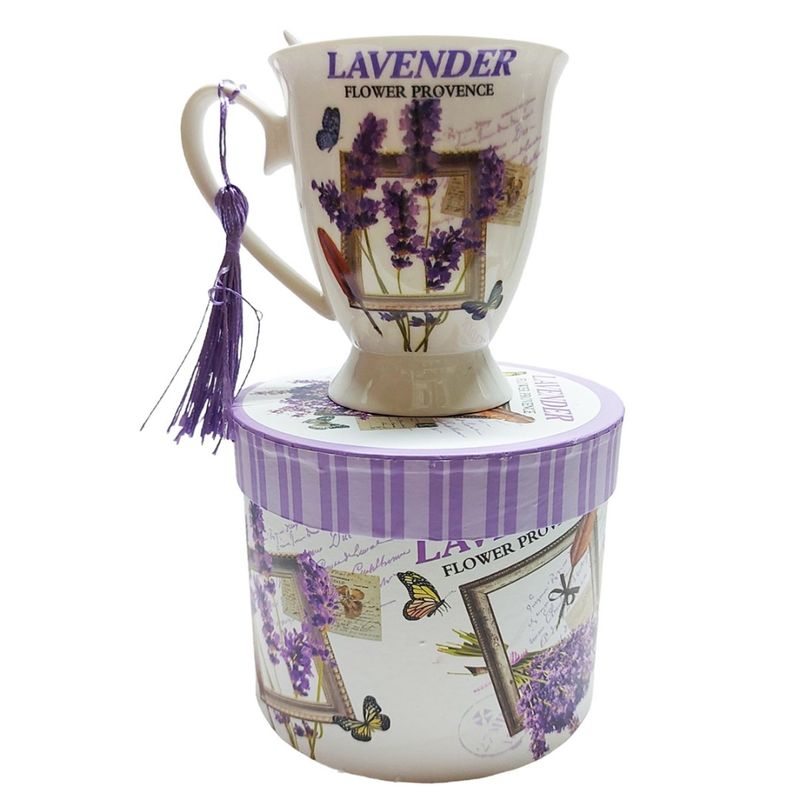 Casa si Gradina - Bucatarie si vesela - Cani si pahare - Cani si cesti - Cana din ceramica cu lingurita, Model cu lavanda, Mov, DO116G-A - Infinity.ro