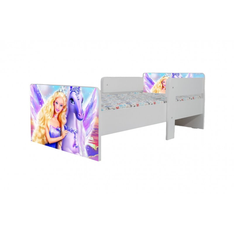 Casa si Gradina - Mobilier - Mobilier copii - Patuturi copii - Pat pentru copii Star Barbie, 130x60 cm, alb/multicolor, saltea inclusa - Infinity.ro