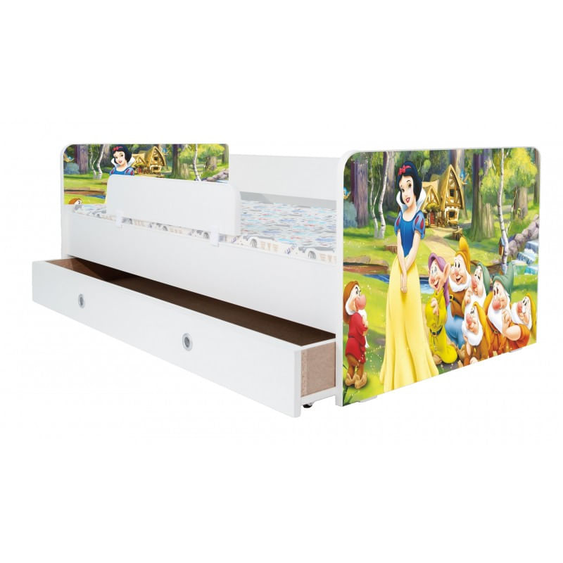 Casa si Gradina - Mobilier - Mobilier copii - Patuturi copii - Pat pentru copii Kiddy Alba ca Zapada, 130x60 cm, cu sertar, alb/multicolor, saltea inclusa - Infinity.ro