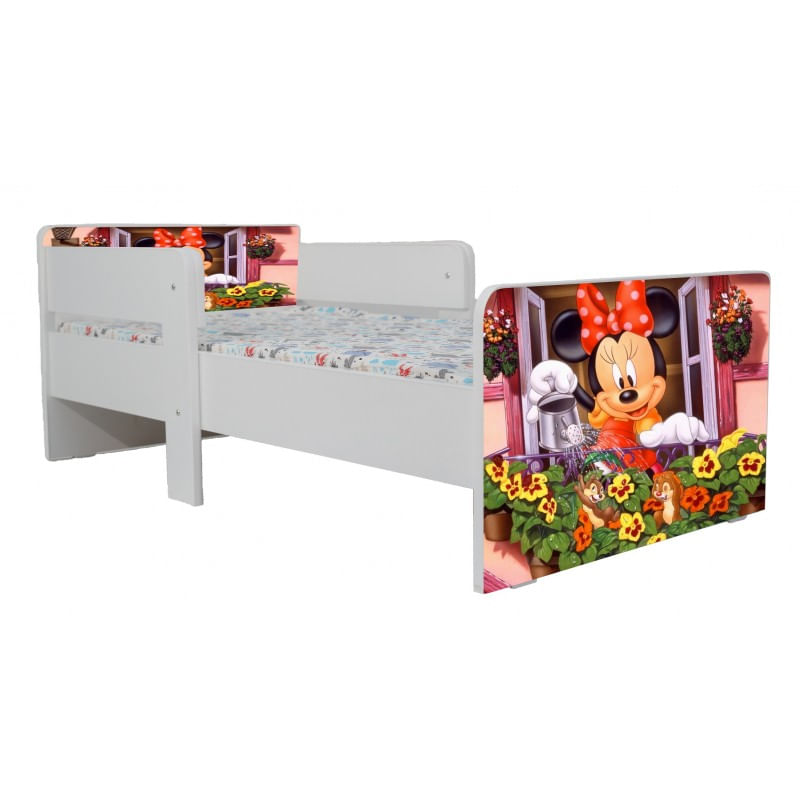 Casa si Gradina - Mobilier - Mobilier copii - Patuturi copii - Pat pentru copii Star Minnie, 160x80 cm, alb/multicolor, saltea inclusa - Infinity.ro