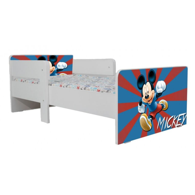 Casa si Gradina - Mobilier - Mobilier copii - Patuturi copii - Pat pentru copii Star Mickey, 180x80 cm, alb/multicolor, saltea inclusa - Infinity.ro