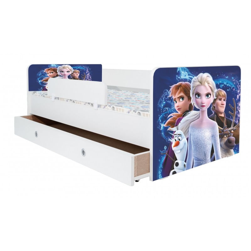 Casa si Gradina - Mobilier - Mobilier copii - Patuturi copii - Pat pentru copii Kiddy Frozen, 160x80 cm, cu sertar, alb/multicolor, saltea inclusa - Infinity.ro