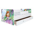 Casa si Gradina - Mobilier - Mobilier copii - Patuturi copii - Pat pentru copii Kiddy Sofia, 130x60 cm, cu sertar, alb/multicolor, saltea inclusa - Infinity.ro