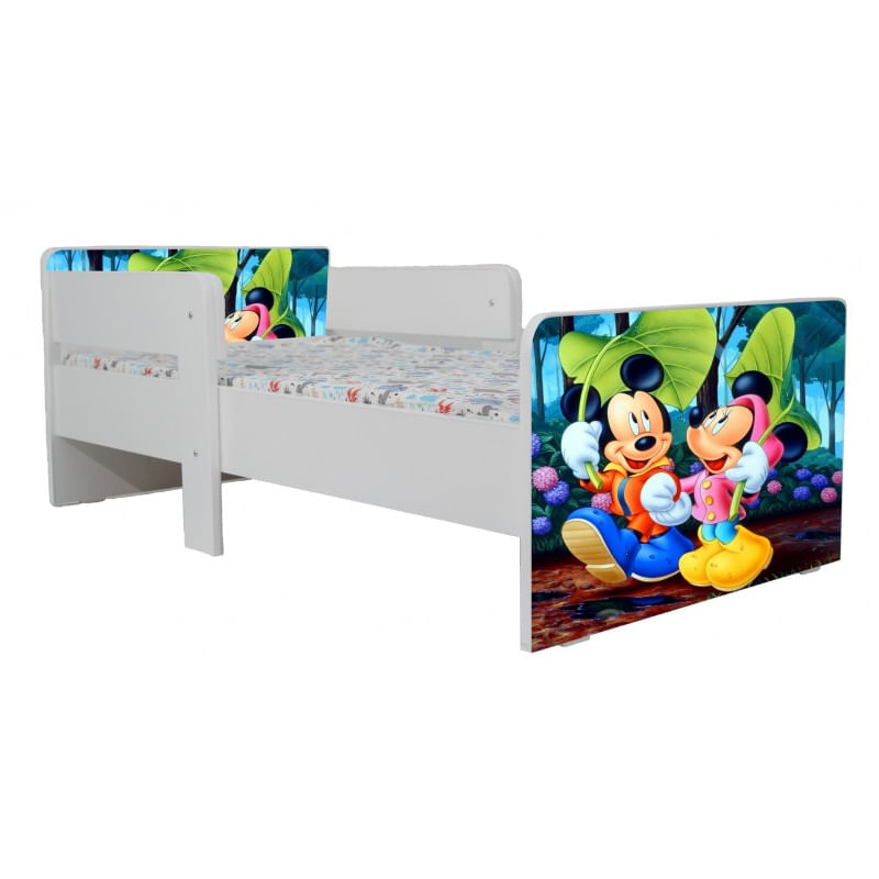 Casa si Gradina - Mobilier - Mobilier copii - Patuturi copii - Pat pentru copii Star Mickey si Minnie, 160x80 cm, alb/multicolor, saltea inclusa - Infinity.ro