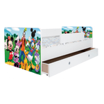 Casa si Gradina - Mobilier - Mobilier copii - Patuturi copii - Pat pentru copii Kiddy Mickey si prietenii, 160x80 cm, cu sertar, alb/multicolor, saltea inclusa - Infinity.ro