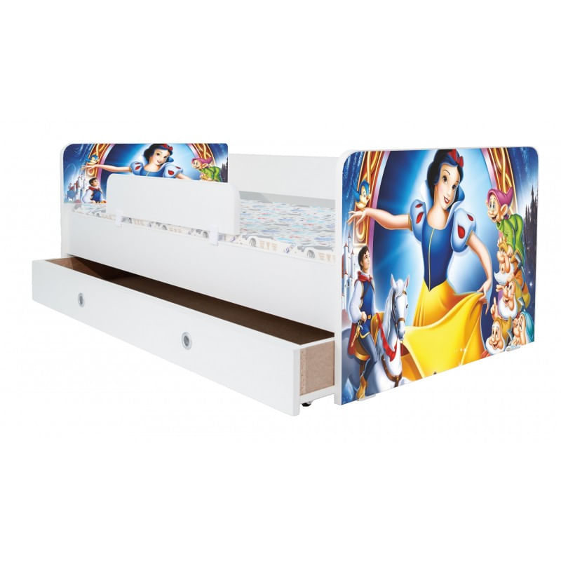 Casa si Gradina - Mobilier - Mobilier copii - Patuturi copii - Pat pentru copii Kiddy Alba ca Zapada, 130x60 cm, cu sertar, alb/multicolor, saltea inclusa - Infinity.ro