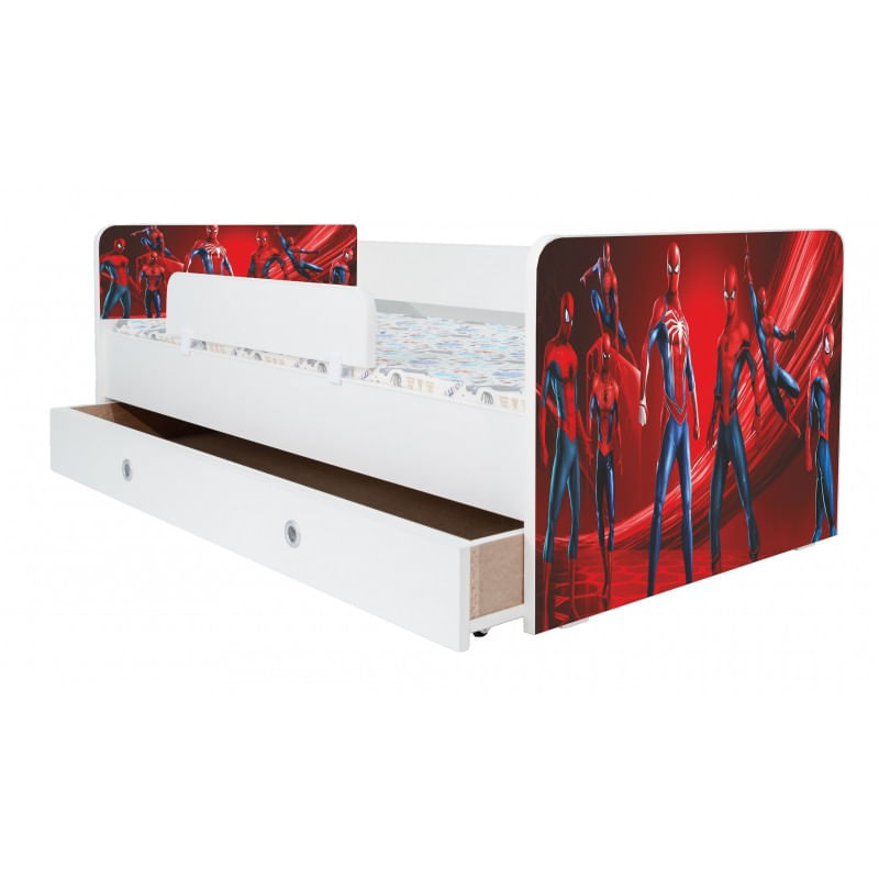 Casa si Gradina - Mobilier - Mobilier copii - Patuturi copii - Pat pentru copii Kiddy Spiderman, 140x70 cm, cu sertar, alb/multicolor, saltea inclusa - Infinity.ro