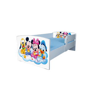 Pat pentru copii Mickey si prietenii, 140x70 cm, alb/multicolor, saltea inclusa
