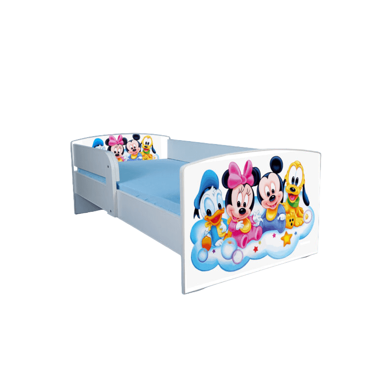 Casa si Gradina - Mobilier - Mobilier copii - Patuturi copii - Pat pentru copii Mickey si prietenii, 140x70 cm, alb/multicolor, saltea inclusa - Infinity.ro