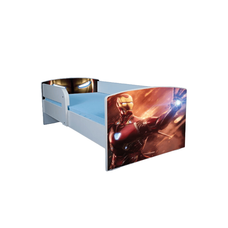 Casa si Gradina - Mobilier - Mobilier copii - Patuturi copii - Pat pentru copii Iron Man, 180x80 cm, alb/multicolor, saltea inclusa - Infinity.ro